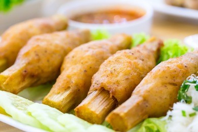 fried shrimp with sugar cane, vietnamese food