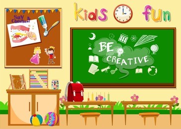 kindergarten classroom without children illustration