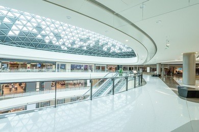 empty hallway and abstract ceiling in shopping mall