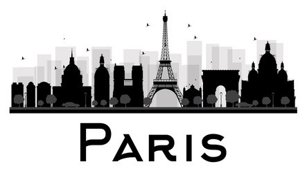 paris city skyline black and white silhouette. vector illustration. simple flat concept for tourism presentation, banner, placard or web site. business travel concept. cityscape with famous landmarks