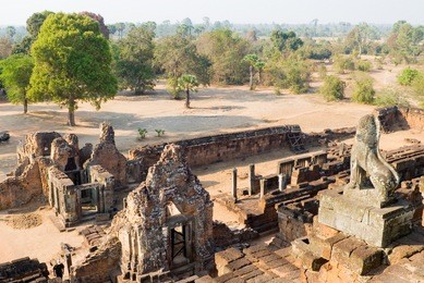 pre rup temple statues, angkor, cambodia
