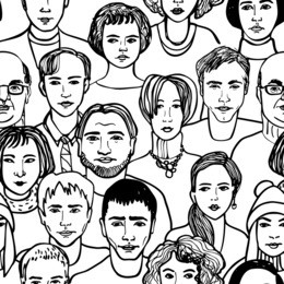 crowd of people hand drawn faces seamless pattern