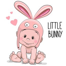 cute cartoon baby boy in a bunny hat on a white background
