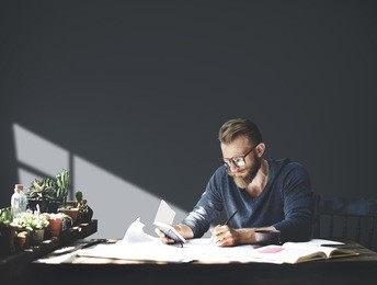 workplace businessman working planning seriously concept