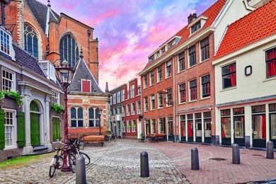 beautiful views of the streets, ancient buildings of amsterdam - also call "venice in the north". netherland