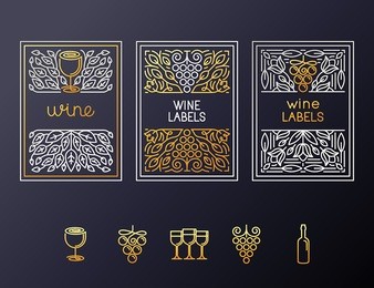 vector set of design elements and icons for wine packaging and labels - icons and frames with copy space for text