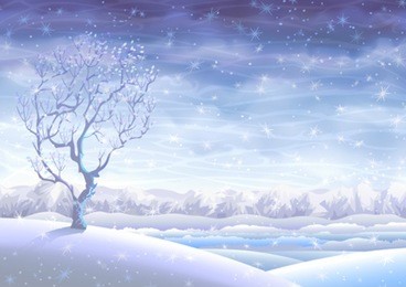 snowy rolling winter landscape with a small tree in foreground  (other images from this series are in my gallery)