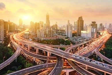 shanghai elevated road junction and interchange overpass at
