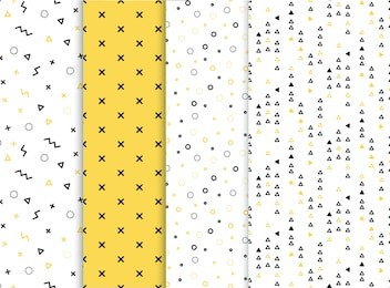 set of 4 seamless patterns in yellow colors with geometric elements. pattern in hipster style. pattern is suitable for posters, postcards, fabric or wrapping paper