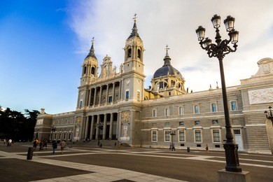 almudena cathedral in madrid in a beautiful summer day, spain