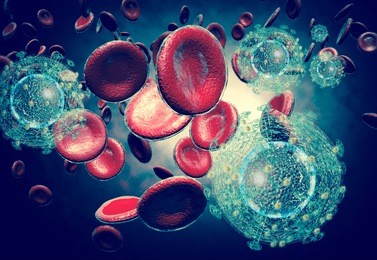 3d generated illustration of hiv aids virus cells for medical science background