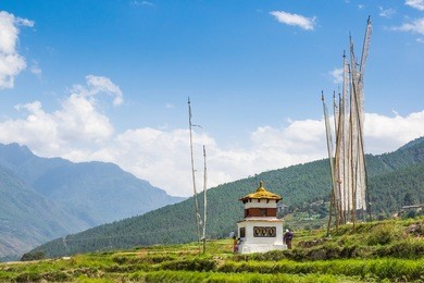 prayer wheel in punakha, bhutan