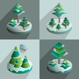forests trees icon set. isometric view.vector illustration.