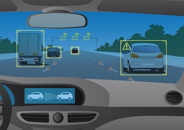 head up display(hud) and various information, vehicle interior, vector illustration