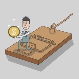 businessman shut in a mouse trap, isometric style, vector, illustration