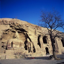 yun gang grottoes in datong, shanxi, china. the grottoes have been made in the northern wei dynasty.
