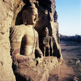 yun gang grottoes in datong, shanxi, china. the grottoes have been made in the northern wei dynasty.