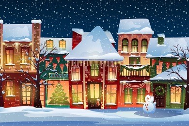 winter landscape.christmas background with fairy tale houses. 
snowy town at holiday eve.vector illustration.