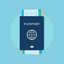 passport with tickets icon vector illustration  isolated on background. concept icons travel and tourism. international passport flat illustration. 