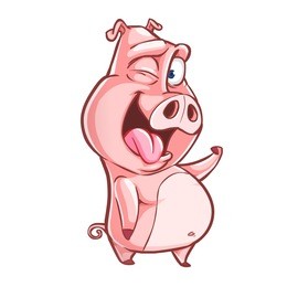 very adorable pig character smiling and winking isolated on white background