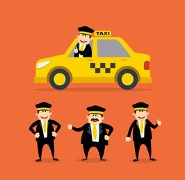 cartoon taxi driver set. yellow taxi