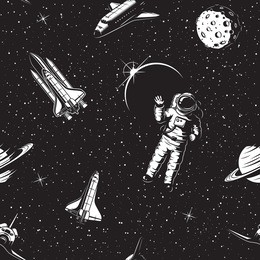 space seamless pattern. black and white version. 