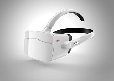 white vr headset isolated on gray background. 3d rendering image with clipping path. original design.