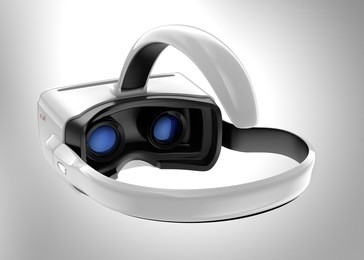 white vr headset isolated on gray background. 3d rendering image with clipping path. original design.