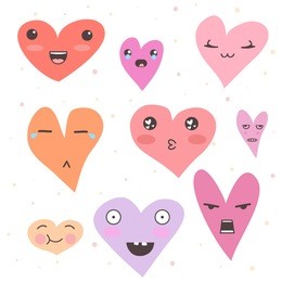 set of hearts icons with emotions