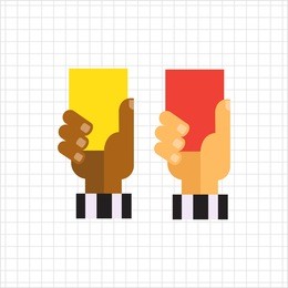 vector icon of referee hands with red and yellow cards