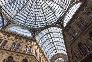 details of interior of galleria umberto i, public shopping and art gallery in naples, italy