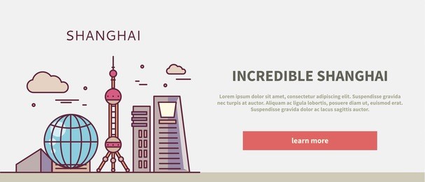 web page chinese city of incredible shanghai. shanghai skyline, china city, urban asia building, asian town, downtown district, scene exterior illustration