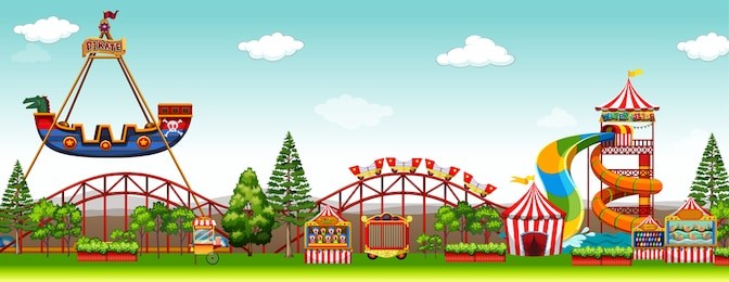 amusement park scene with rides illustration