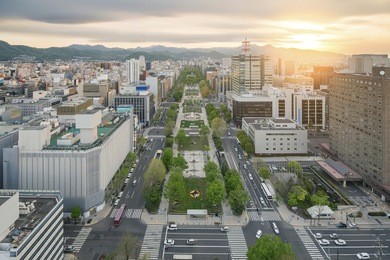 cityscape of sapporo at odori park, hokkaido, japan. 