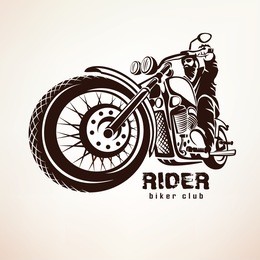 biker, motorcycle grunge vector silhouette, retro emblem and label