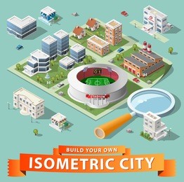 build your own isometric city. vector elements.