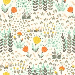 seamless vector floral pattern, spring/summer backdrop. hand drawn surface pattern design  with flowers in garden. seamless texture can be used for wallpapers, web page backgrounds, surface textures.