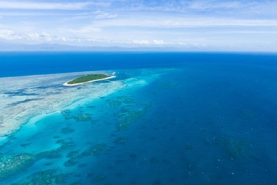 aerial view of great barrier reef with green island, queensland, australia