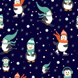 vector winter seamless pattern with penguins