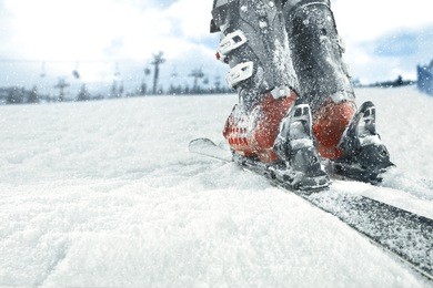 blue background of skis sport and fast skis
