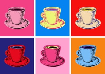 set of coffee mug vector illustration pop art style andy warhol