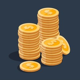 gold stack of dollar coins. vector isometric money icon on a colored background. money flat icon in isometric style. money gold coins stacks. money illustration of wealth and condition. money coins.