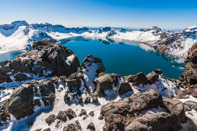 heaven lake summit of changbai moutain in winter season ,jilin ,china, asia