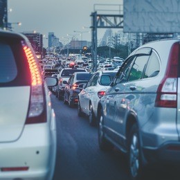 traffic jam with row of car on express way before night - vintage style picture