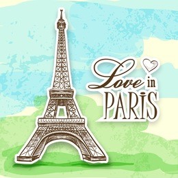 love in paris efel. eiffel tower is isolated on a colorful background
