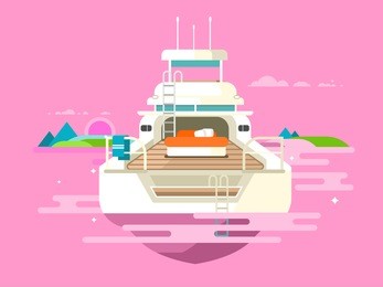 yacht flat design. ship travel, boat vessel transport, holiday transportation, flat vector illustration