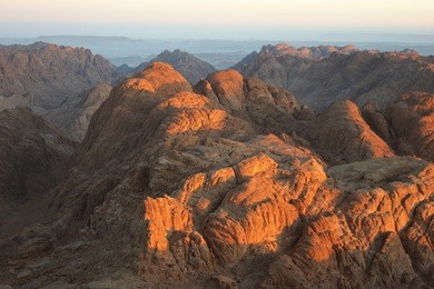 panorama rocks of holy ground mount sinai in the morning