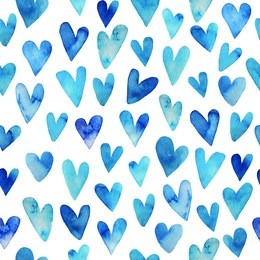 seamless pattern with hand drawn watercolor heart. hand painted pattern. romantic ornament for valentines day. ink illustration. isolated on white background. blue sky heart pattern.