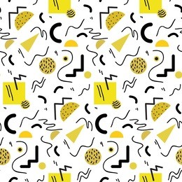 seamless gold geometric pattern in retro 80s style, memphis, vector.