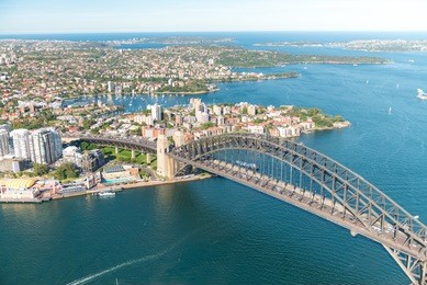 sydney. bird eye view from helicopter.